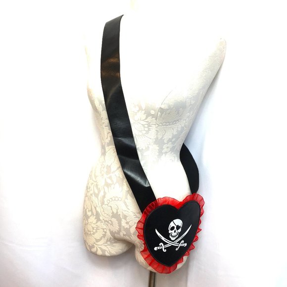 PIRATE Faux Leather Crossbody Purse Bag w/ Skull & Crossbones - Picture 3 of 8